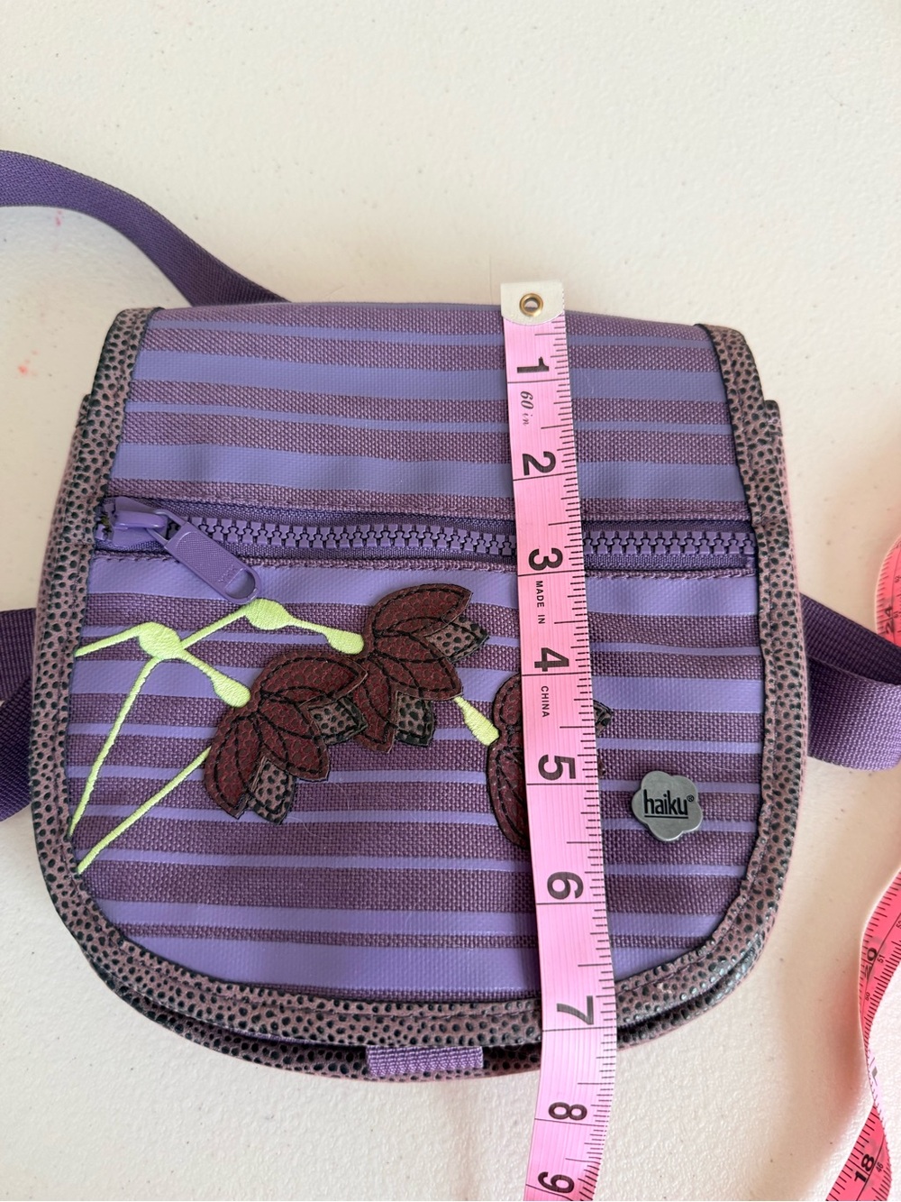 Haiku Lavender Striped Crossbody with Floral Embroidery